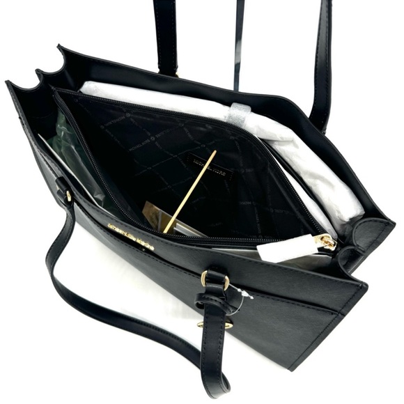 Michael Kors Large MF Pocket Shoulder Tote Bag Black/Gold - Picture 8 of 13